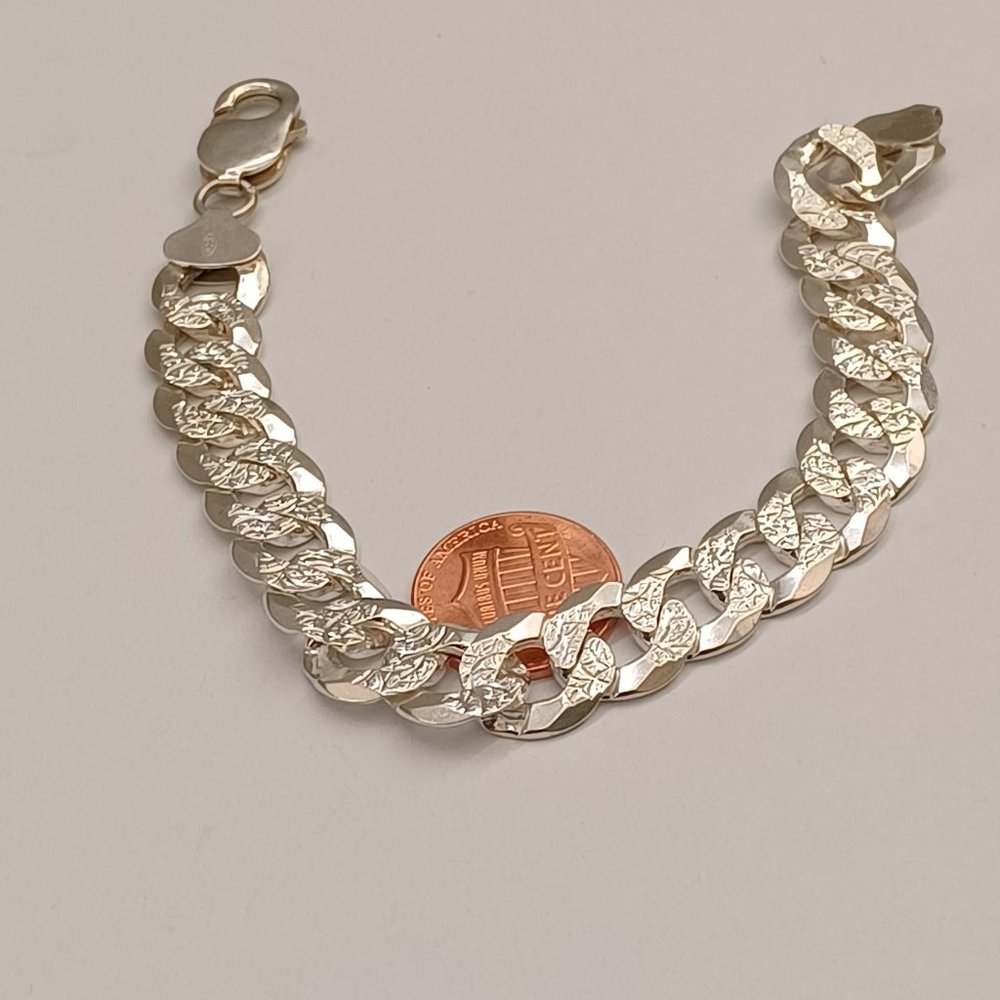 925 Sterling Silver Cuban Diamond Cut Men Bracelet